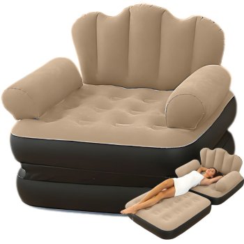 2-in-1 Inflatable Pull-Out Sofa Bed Air Lounger Chair with Backrest and Armrests, brown