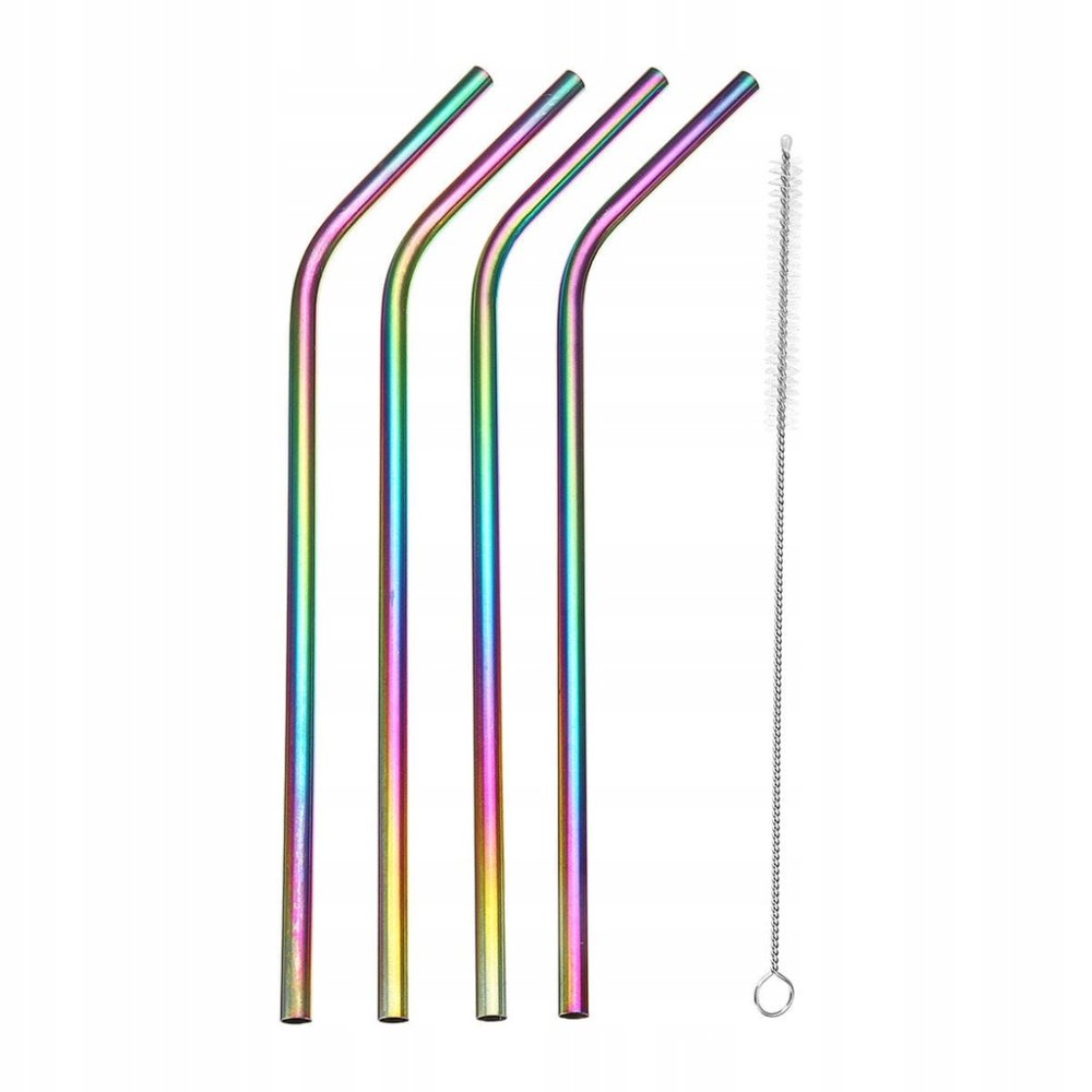 A set of 8 Reusable Metal Drinking Straws with Cleaning Brush and Pouch, Rainbow (2)