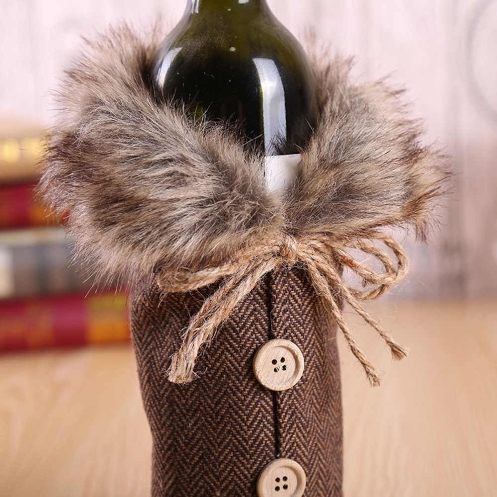 Christmas Wine Bottle Cover Sweater Decoration, Brown (1)