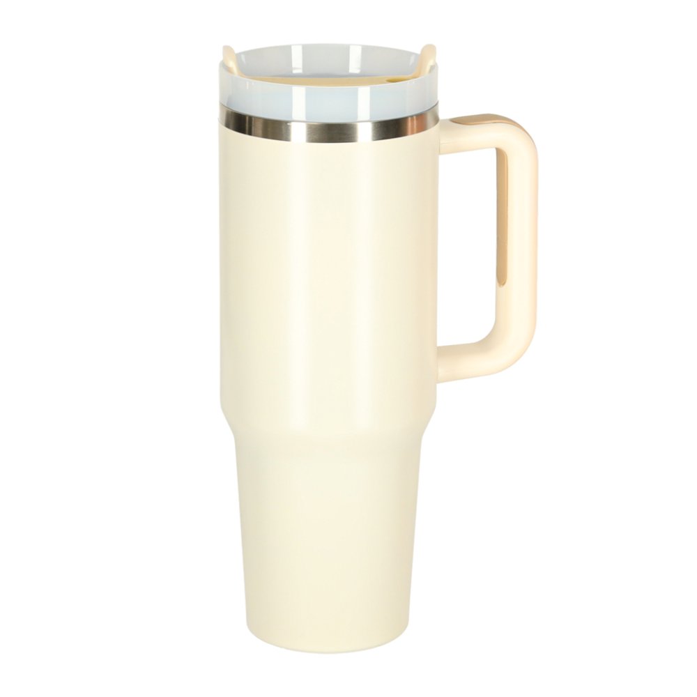 Insulated Tumbler with Handle and Straw 1.2L, Cream (3)