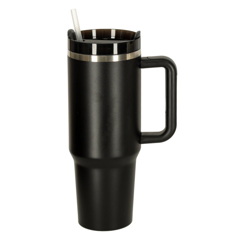 Insulated Tumbler with Handle and Straw 1200ml, Black (1)