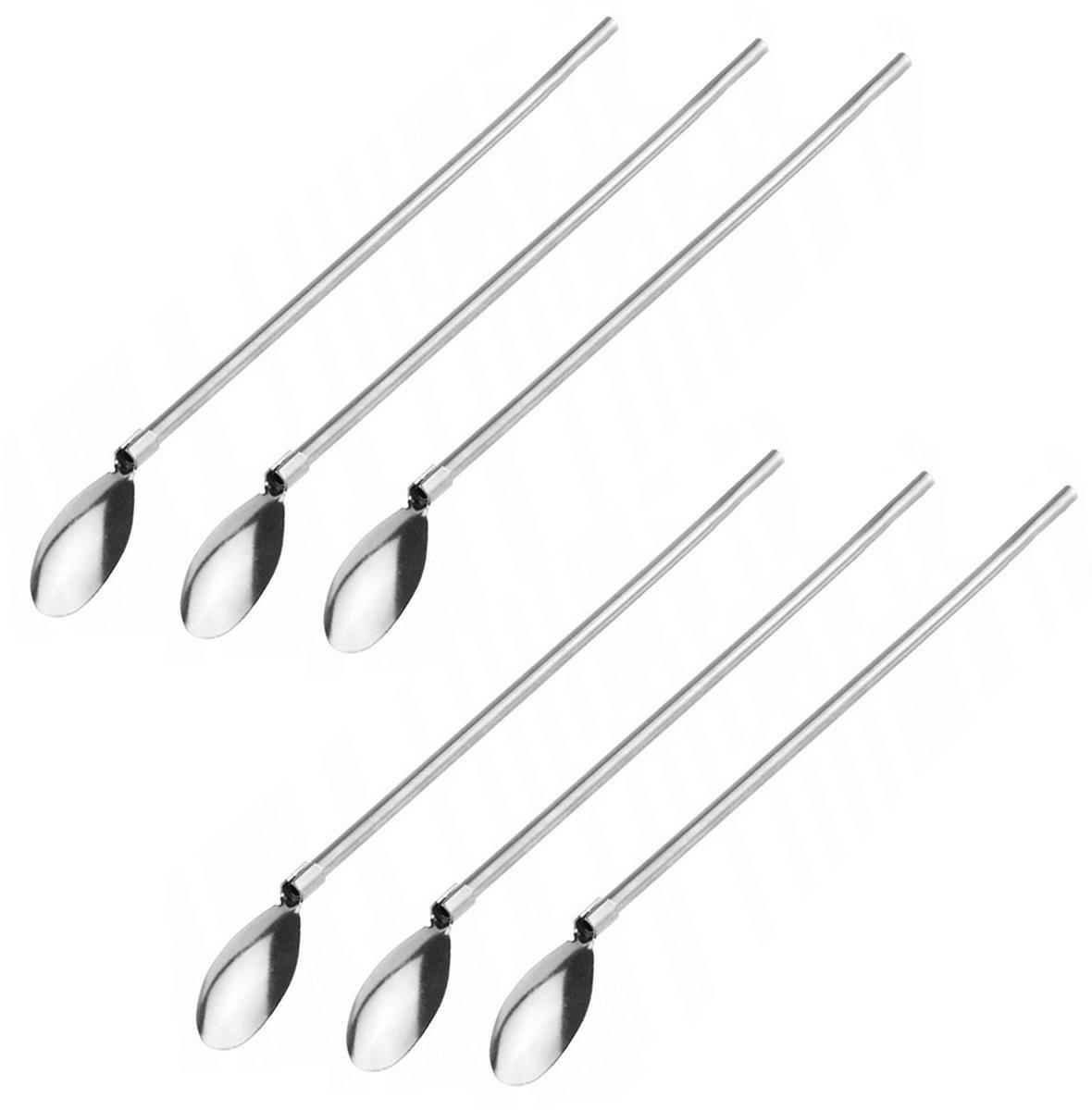 Reusable Stainless Steel Straw Spoons for Drinks and Desserts, Set of 6, Silver