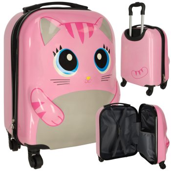 Kids Carry-On Luggage Hard Shell Travel Suitcase Cat, Pink