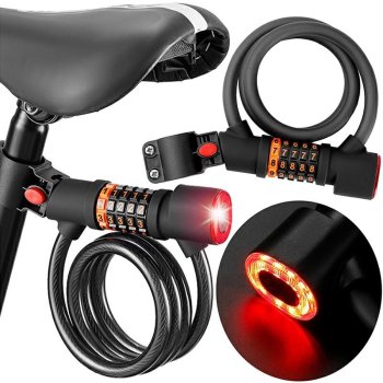 Combination Bike Lock Cable with LED Safety Light 1.1 m