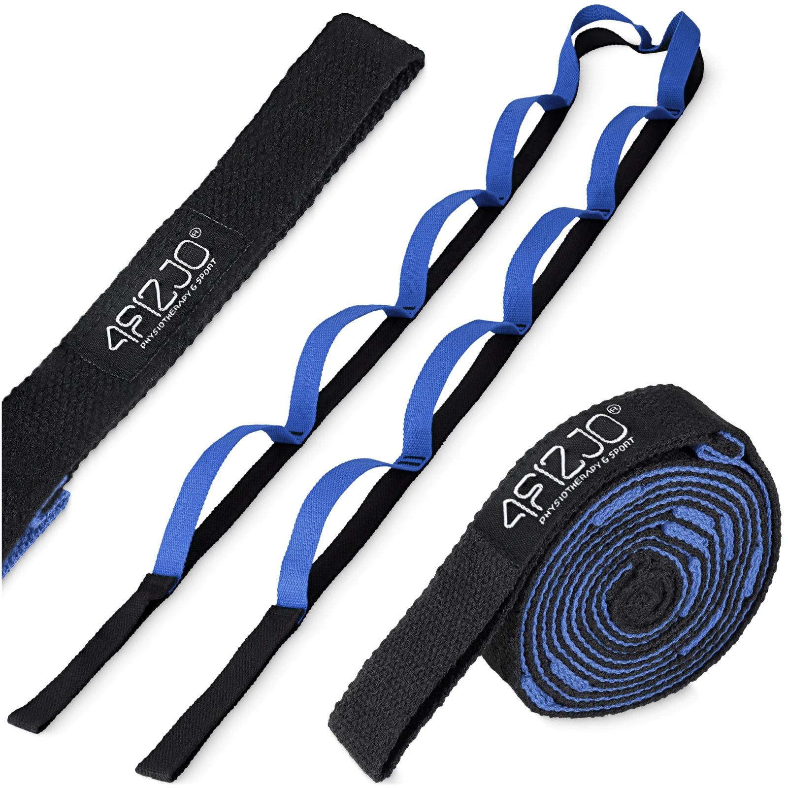 4FIZJO Stretching Strap with Loops for Yoga and Physical Therapy, Black-Blue
