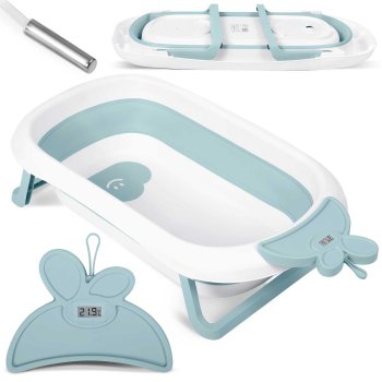 Folding Baby Bathtub with Thermometer RK-282, White / Blue