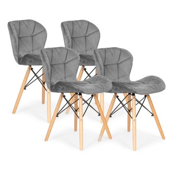 ModernHome Velvet Dining Chairs Set of 4 for Kitchen & Living Room, Grey