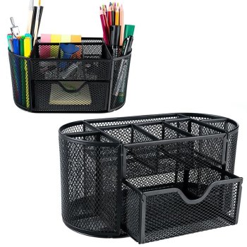 Metal Mesh Desk Organizer with 9 Compartments, Black
