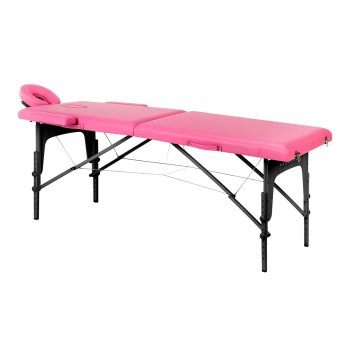 Portable Massage Table Balance Wooden 2 Section Folding Bed, Pink with Black Wood
