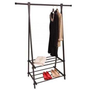Freestanding Clothes Rack with 2 Shelves, Black