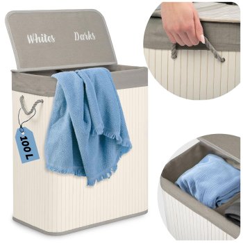 Massido 100 L Bamboo Laundry Hamper with Lid, 2 Compartments