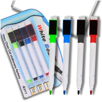 Magnetic Dry Erase Markers with Eraser Caps, 4 Pack