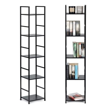 Industrial Bookshelf 5-Tier Tall Storage Shelf for Living Room ModernHome, black