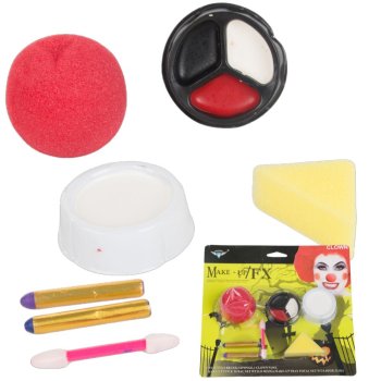 Clown makeup set with red nose for Halloween, cosplay