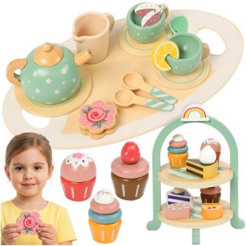 Wooden Tea Party Set for Kids with Cake Stand Kruzzel 26418