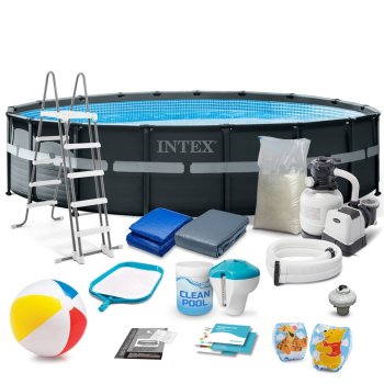 Intex 26330 Above Ground Frame Pool 18ft x 52in, 18-in-1 Set, Gray