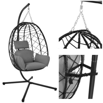 Hanging Egg Chair Garden Swing Cocoon Gardlov 150kg, black