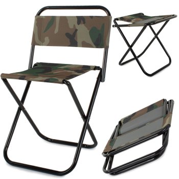 Folding fishing and camping chair with backrest, camouflage
