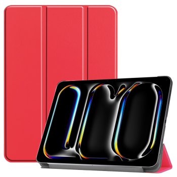 Apple iPad Pro 11'' (2024) (A2837 A2925) PU Leather Protective Tri-fold Book Case Cover, Red