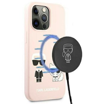 Apple iPhone 13 Pro Max 6.7'' Karl Lagerfeld Silicone Ikonik Karl & Choupette Magsafe Case Cover (KLHMP13XSSKCI), Pink