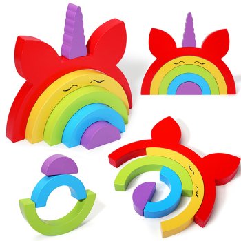 Wooden Unicorn Rainbow Stacking Toy and Sorter Logic Game Jhtoy-252