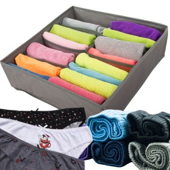 Drawer Organizer for Underwear and Clothes with 8 Compartments, Grey