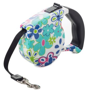 Retractable Dog Leash with Lock 5m Tape for Dogs up to 15kg, White Floral