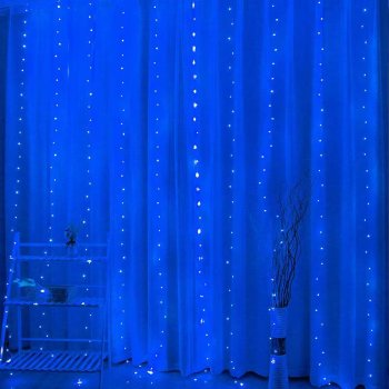 LED Curtain Lights 300 LED 9.8x9.8 ft by Telcon for Parties and Decor, blue