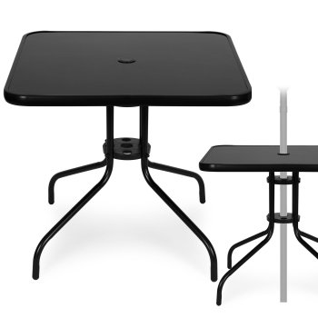 MultiGarden Square Patio Table 80x80 cm with Glass Top and Umbrella Hole, black