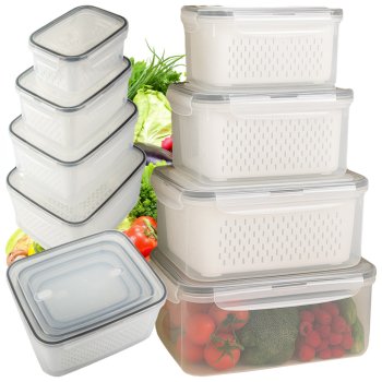 Airtight Food Storage Containers with Strainer Baskets, Set of 4