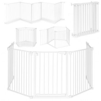 Configurable Metal Safety Gate & Playpen for Kids and Pets 5-Panel ECOTOYS, White