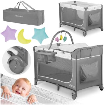 Toddler Travel Crib, Bed, 125x65x78 cm, Grey