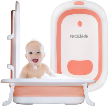 Nicekids Folding Baby Bathtub, Pink/White