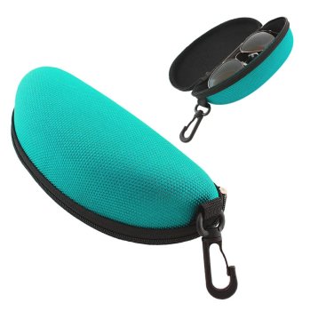 Hard Shell Glasses Case with Zipper and Clip, Turquoise