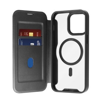 Puro Book Mag MagSafe Leather Case with Flap and Card Slot iPhone 16 Pro Max - Black