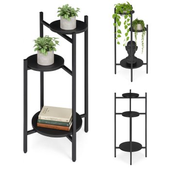 ModernHome 3 Tier Metal Plant Stand Indoor Flower Pot Holder for Living Room, black