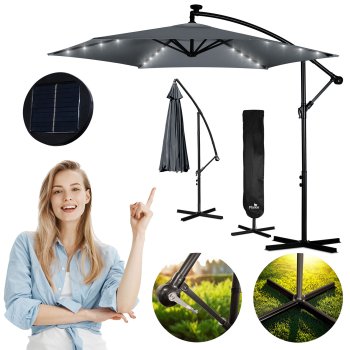 Plonos Foldable Garden Umbrella with LED Light, 350 cm, Black