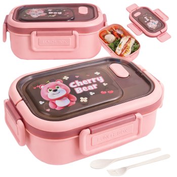 Bento Lunch Box with Compartments and Utensils for Adults & Kids, Pink