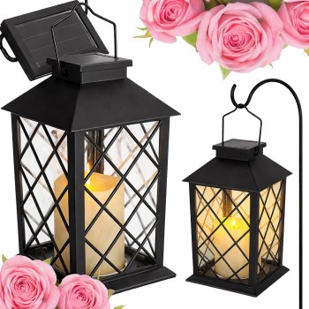 Decorative LED Lantern with Flickering Flameless Candle, 11 inch, Black