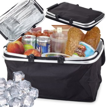 Foldable thermal picnic basket for shopping and outings, black