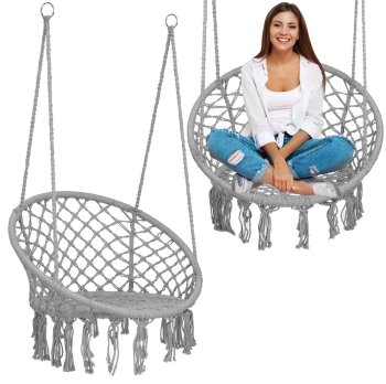 Hammock Chair Sofotel BOHO Hanging Macrame Swing for Indoor Outdoor Use, grey