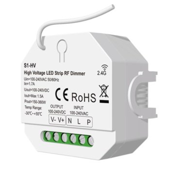 High Voltage LED Dimmer S1-HV 100-240V AC 360W Push-Dimm RF Control