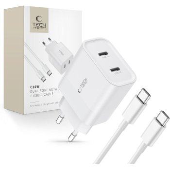 Tech-Protect C20W 2x USB-C PD 20W charger with USB-C / USB-C cable - white