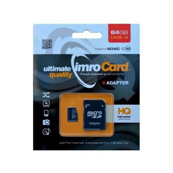 MicroSDXC Memory Card Imro 64GB Class 10 UHS-3 with Adapter, black