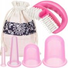 Silicone Vacuum Suction Body Face Massage Cups 4 pcs + Manual Anti Cellulite Massage Roller, Different Colors