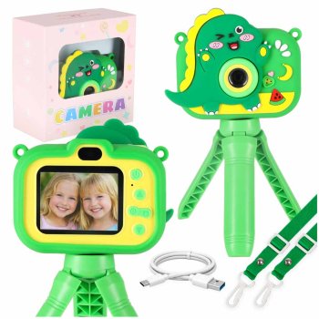 Kids Digital Camera with Tripod Dinosaur Toy for Boys & Girls, Green
