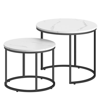 Round Nested Coffee Table Set of 2 Marble Effect, Black