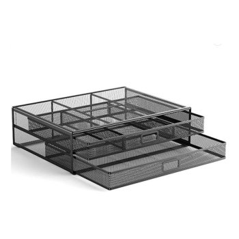 Metal Monitor Stand with 2 Drawers, Desk Organizer, black