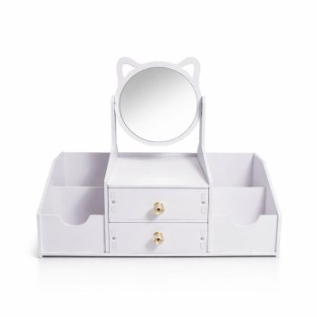 Makeup Organizer with Mirror and Drawers, White