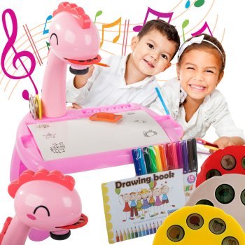 Children’s drawing projector with table and markers, pink